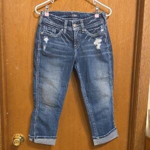Silver Jeans Distressed Blue Ankle Jeans